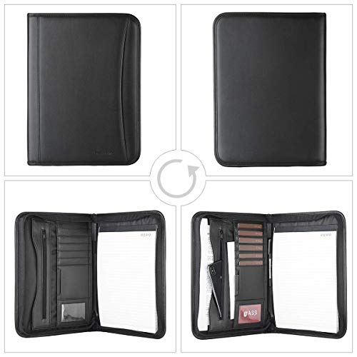 Leathario File Folder Padfolio Writing Pad Business Presentation Folder Portfolio (Black)