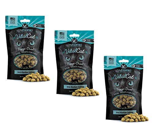 Vital Essentials Vital Cat Freeze-Dried Wild Alaskan Salmon Grain Free Limited Ingredient Cat Treats - 3 Pack, 1.1 Ounce Each Bag