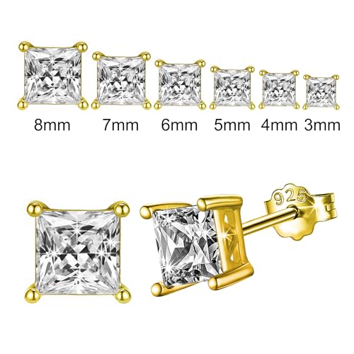 Image of SIVYAA Men's Single White /Black Square Solitaire Diamond Stud Earrings | Pure 925 Sterling Silver | Princess Cut Swiss Cubic Zirconia Ear Tops | Gift Item for Men and Boys | 6 Month Warranty