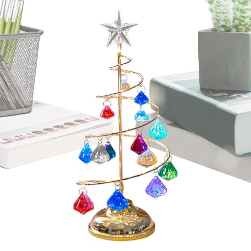 Árbol de Navidad con luz de , adorno giratorio de escritorio con purpurina para árbol de Navidad, lámpara de arte de hierro galvanizado brillante que funciona con pilas para mesita de noche