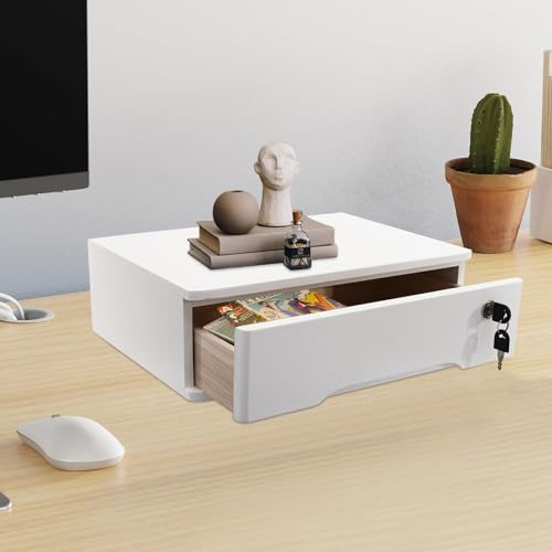 Organiseur de bureau bois blanc avec étagère et tiroir à clé amovible