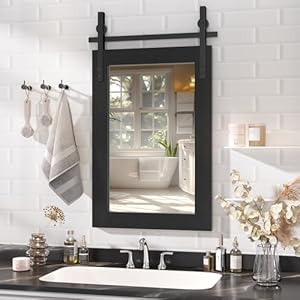 Hasipu Farmhouse Bathroom Mirror 18×26 Rustic Wood Framed Wall Mounted Mirror Black Vintage Vanity Mirror Barn Door Style Decrative Mirrors
