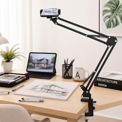 Image of Adjustable Overhead Mobile Holder Stand for Smartphones & Tablets, Metal Arm with 360 Rotation, Anti-Slip Clamp, Flexible Desk Mount for Video Recording, Live Online Classes & Video Calls