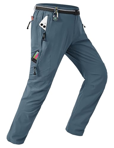 TBMPOY Men's Lightweight Hiking Pants Quick Dry Mountain Fishing Camping Travel Outdoor Pants Thin Stone Blue M