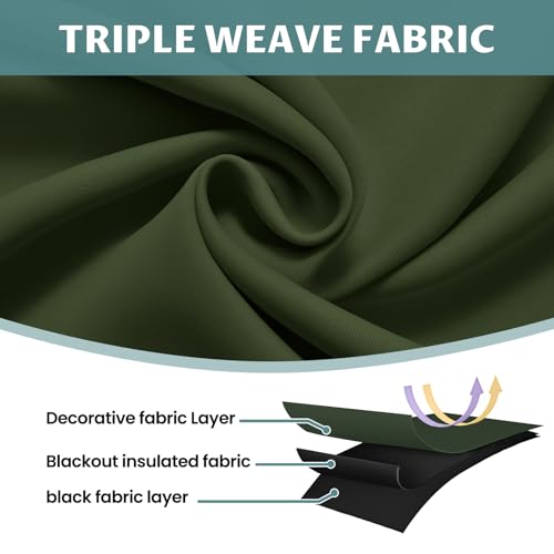 Image of COSVIYA 100% Greyish Green Blackout Curtains for Kids Room 63 Inch Length | Room Darkening Light Blocking Drapes for Bedroom, Grommet Thermal Insulated Window Panels with Black Liner, W52xL63,2 Panels