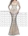 VOUIAO Women's Strapless Champagne Evening Gown Beaded Bodycon Maxi Dress for Prom Party Cocktail Wedding Beige M