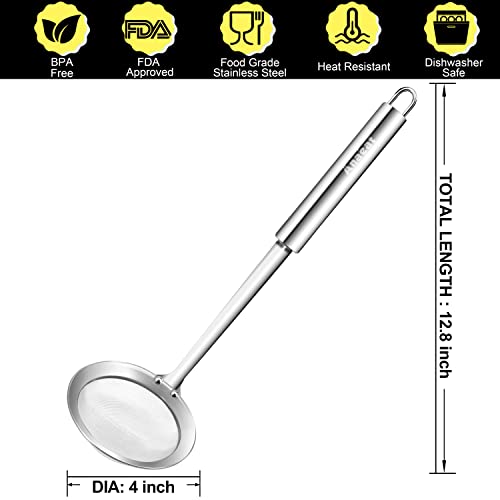 Anaeat 4" Stainless Steel Fat Skimmer Spoon - Professional Kitchen Fine Mesh Food Strainer And Hot Pot Skimmer With Long Handle For Skimming, Cooking, Frying, Grease, Gravy And Foam #TOP5