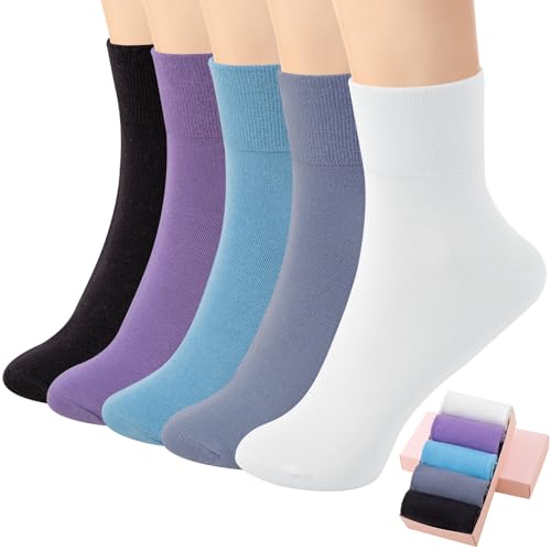 Image of HUGSWEET Cotton Soft Comfy Crew Ankle above Socks for Women Gift 5-10 Pairs | Colorful Casual Cute Funny Smiley Face Quarter Mini Crew Thin Socks, Elastic Lightweight Gifts for Women