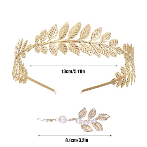 3 Piezas Accesorios Disfraz Diosa Griega para Mujer, Accesorios de Diosa Griega, Juegos de Joyas de Diosa Griega para Mujer,Diadema Griega Romano Laurel Hojas Corona, para Ceremonias de Boda - imagen 2