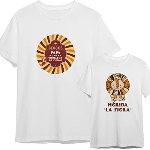 Regalo día del padre camiseta papá personalizada + Body o camiseta hijo/a Estilo Circo Domador de Fieras, conjunto familia, regalos originales para hombre