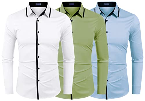 Image of Zombom Combo of Men's Cotton Blend Solid Regular Fit Casual Full Sleeves Shirts (Pack of 3)