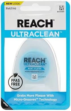REACH Ultraclean Dental Floss, Mint, Plaque Remover for Teeth, Shred Resistant, Waxed, Easy on Gums & Teeth, Mint, Oral Care, PFAS Free, for Adults & Kids, 1 Pack, 30 yd