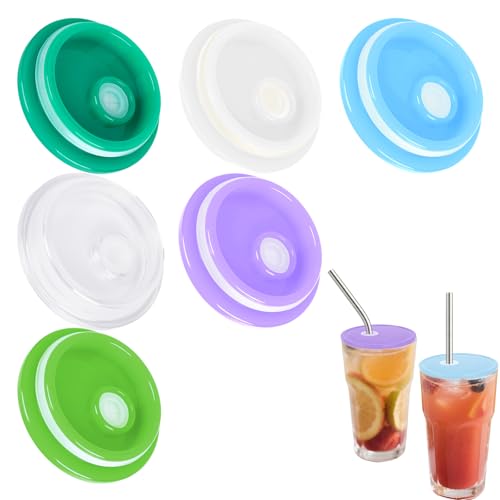6 Pack Acrylic Lids for 16 oz Glass Cups-2.75 inch/70 mm,Multicolored Soda Can Lids with Straw Hole Fit both 16oz and 20oz Mason Jar,Snow Globe Tumbler Supplies(Green Color Palette?