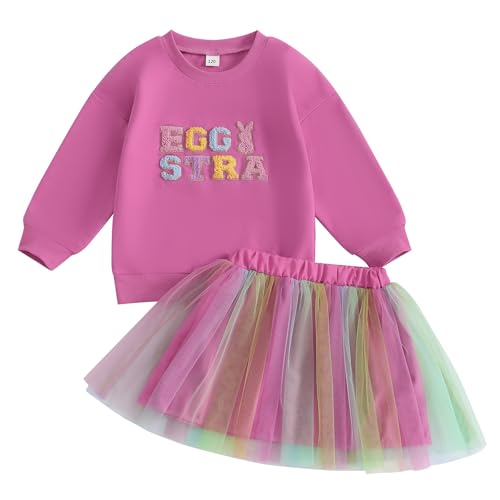 Easter Toddler Girl Outfit Kids Bunny Skirt Set Baby Rabbit Sweatshirt Tutu Easter Dress Little Girls Clothes (Watermelon Red,6-7T) -  Amnnchya