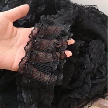 GIOTEL lace 8cm Wide Double Sided Symmetrical Double-Layer Mesh Pleated Sweater Lace Suitable for Skirt Curtains Edge Trim Ribbon lace Color Black