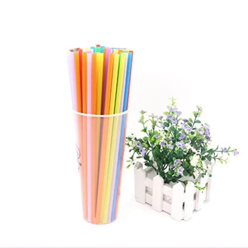 Image of Healeved 200 Pcs Plastic Disposable Straws 10.23 Inch Flat Mouth Straight Drinking Straws for Smoothies Cold Drinks Birthday Party Wedding Barbecue Use