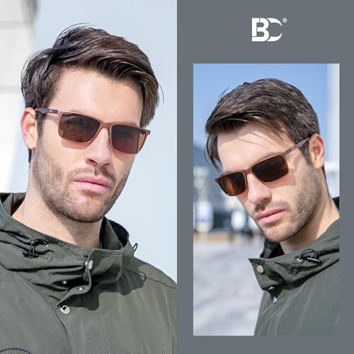 Image of Bircen Mens Sunglasses Polarized UV Protection: Classic Shades for Men Driving Fishing with Al-Mg Metal Frame