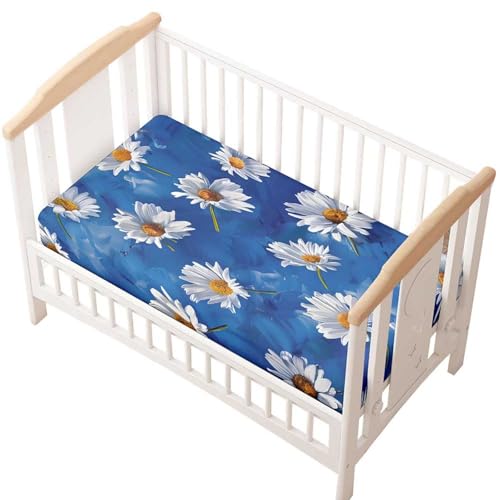 Odot Drap Housse Berceau,Housse de Matelas Berceau Douce Respirant Drap Lit Parapluie Extensible Imprimé Marguerite 3D Protège Matelas Parc pour Enfant Fille Garçon (Peinture à l'huile A,51x85cm)