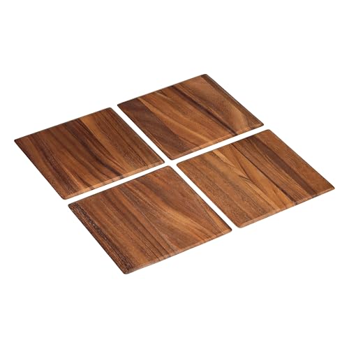 Tala Tovagliette quadrate in legno di acacia laccato, ideali per servire, sala da pranzo e esposizione di cibi, set di 4 con ogni tagliere misura 25 x 25 x 0,8 cm, rendendoli un posto perfetto