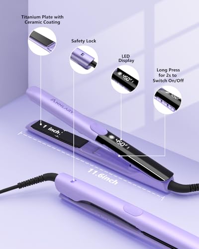 Image of Annlary Hair Straightener 1 Inch Flat Iron and Curler 2 in 1 Titanium Ceramic Ionic Dual Voltage Straightener with Heat-Resistant Silicone, for Less Frizz, Shinier & Smoother