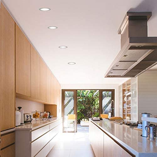 Placa Empotrado Niquel Downlight LED CCT 3000K+4000K+6000K Níquel Super Slim Redondo Empotrado Plata para Oficina, Cocina, habitaciones (Pack 5, 12W)