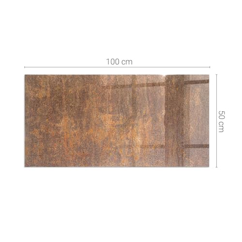 Placa de chimenea impermeable 100x50 cm protector suelo con diseño efecto metal oxidado y bordes 3