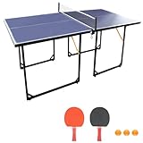 6x3ft Ping Pong Table, Mid-Size Portable Table Tennis Table Set with Net, 2 Table Tennis Paddles and 3 Balls for Kids & Adults, Not Full Size, Space-Saving Design