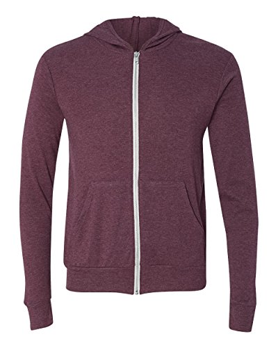 Canvas Bella Unisex Triblend Full-Zip Hoodie, Maroon Triblend, Medium