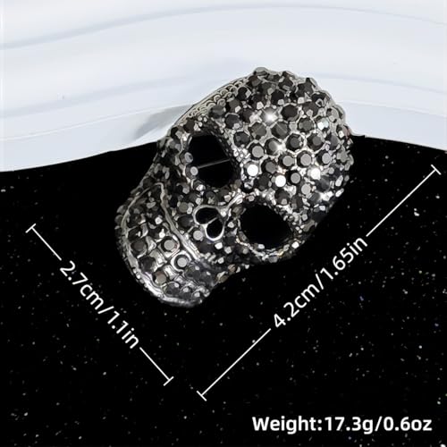 Image of Punk Skull Brooch Pins For Womem Men Black Skeleton Halloween Jewelry Gift | Gothic, Retro Design, Shiny, Diamond Brooch, Low Allergenicity