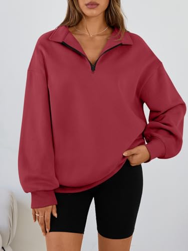 Image of Trendy Queen Women's Oversized Half Zip Fleece Sweatshirts-Cozy Pullover, Sweaters for Fall Winter