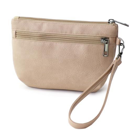 Image of Small Wristlet Wallets for Women, Zip Clutch Bag with Wristlet Pouch, 3-Zipper Original Design