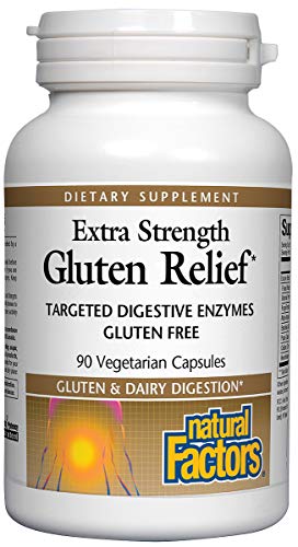 Natural Factors, Extra Strength Gluten Relief, Help Digest Gluten and Dairy, Enzyme Supplement, Vegan, 90 Capsules (90 Servings)