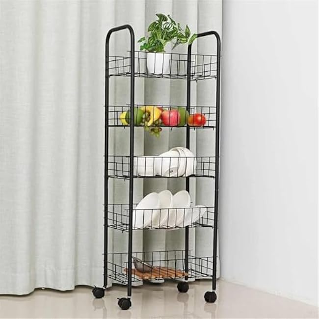 Kitchen Storage Rack Multi-Layer Large-Capacity Kitchen Storage Rack Living Room Trolley Floor Rack Removable Storage Rack Space-Saving Storage Rack Cookware Shelves(3 Layers)(5 Layers)-3wT0bZEs