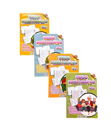Todos os Passatempos para Adultos, Pack de 4 Unidades São 344 Exercícios Mais Soluções, Sopas de Letras, Sudokus, Palavras Cruzadas, Autodefinidos e Cruzadas Novos Modelos Vol. 9,10,11,12