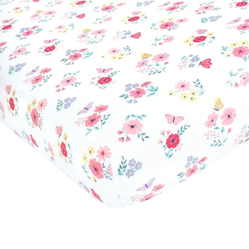 Image of Hudson Baby Unisex Baby Cotton Fitted Crib Sheet, Butterfly Floral, One Size