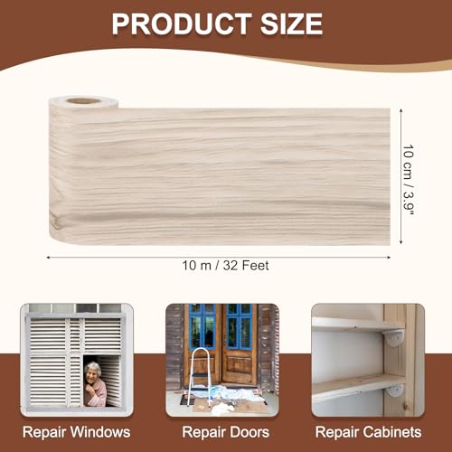 Image of MECCANIXITY Wood Grain Repair Tape, 4 Inch x 33 Feet Self Adhesive Wood Grain Tape Multi-Purpose Wallpaper Border Trim for Furniture Floors Windows Doors Tables Home DIY Projects, Cream