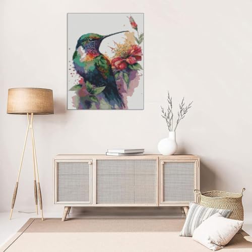 Image of Hummingbird Stamped Cross Stitch Kits,Needlepoint Cross-Stitch Patterns Dimensions Needlecrafts Embroidery Kits,DIY Art Bird Home Wall Decor Perfect for Relaxation 15.7x11.8 Inches