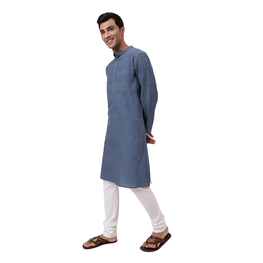 Fabindia Men's Cotton Woven Comfort Fit Kurta (1032009Blue_Blue