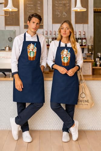 Image of Waterproof Printed Kitchen Apron for Women & Men, Adjustable Neck Cooking Apron with Front Pocket, Oil & Stain Resistant Apron for Cooking, Baking & Kitchen Use