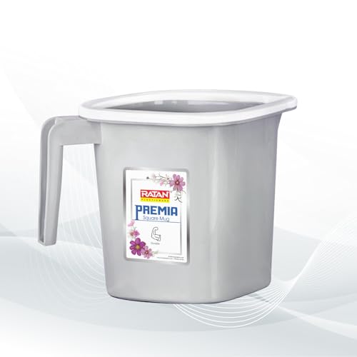 Image of RATAN PLASTICWARE Premia Bathroom Set (Bucket 25L X 1) + (Mug 1.5L X 1) + (Small Stool X 1) - Diaso Grey|Light Weight and Easy to Carry|Perfect for Use in Bathrooms, Kitchen & Wet Utility Areas