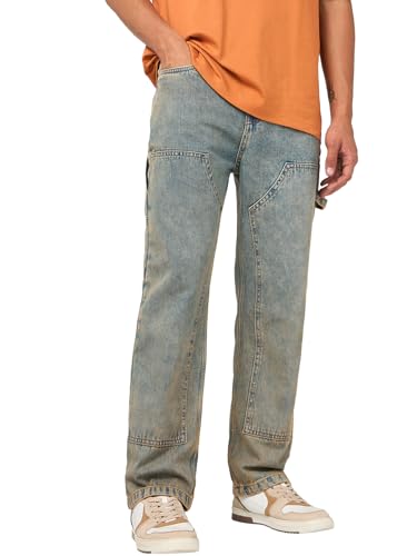 Jean droit pour homme en denim bleu clair taille 42 classique
