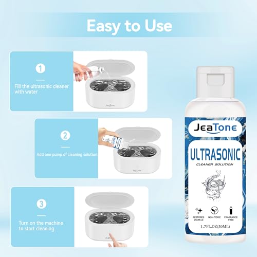Image of JeaTone Ultrasonic Jewelry Cleaner Solution for Ultrasonic Machine, 50ml | Remove Odors Discoloration & Stains, Peach Eco Gentle Formula, High Yield Dilution, Safe On Diamonds, Gold, Silver, Rings