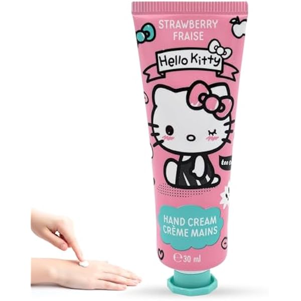 Hello Kitty truskawkowy krem do rąk, 30 ml, nawilżający, pielęgnujący i szybko się wchłania, dla dzieci, nastolatków i dorosłych – pomysł na prezent, rozmiar podróżny