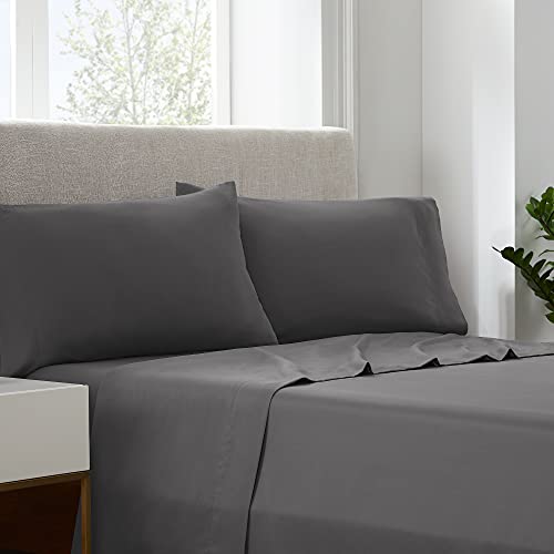 Serta Simply Clean Super Soft Hypoallergenic Stain Resistant Deep Pocket 4 Pieces Solid Bed Sheet Set, Queen, Grey