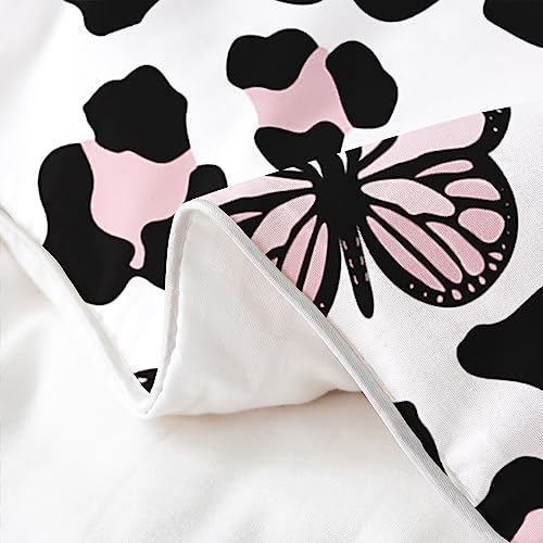 Funda de edredón con estampado de guepardo rosa y mariposas para cama doble juvenil 6