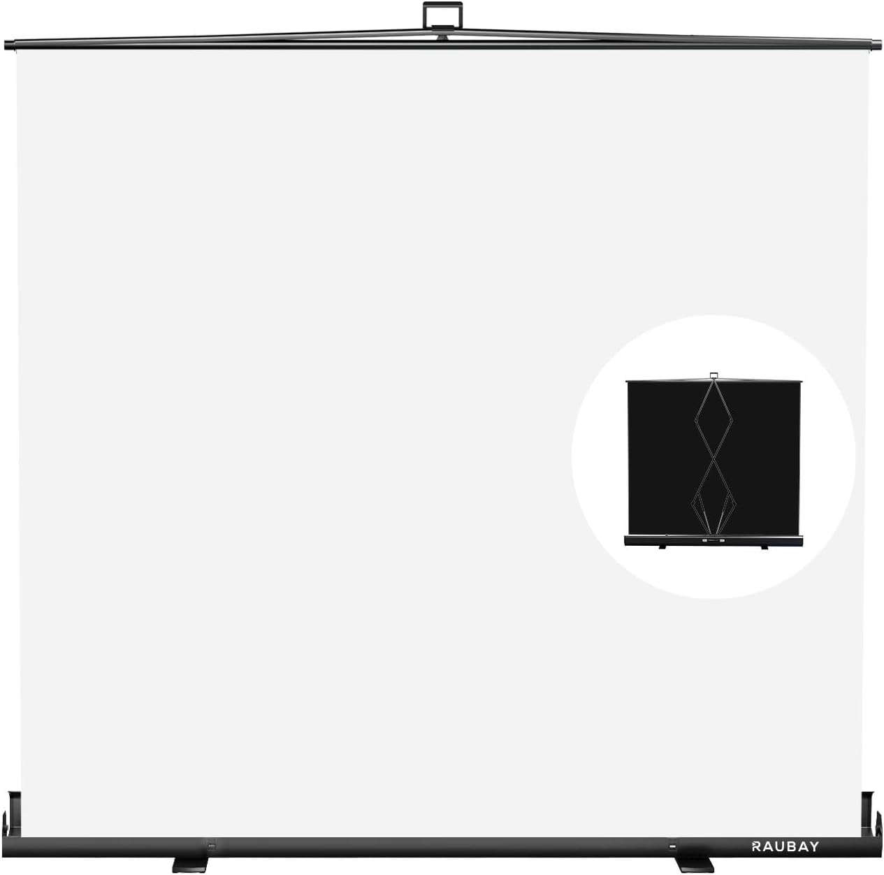 【Wider Style】 RAUBAY 78.7 x 82.7in Large Collapsible White Backdrop Screen Portable Retractable Panel Photo Background with Stand for Video Conference, Photographic Studio, Streaming