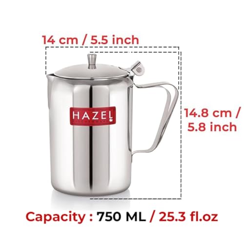 Image of HAZEL Stainless Steel Coffee Pot with Lid & Handle | Milk & Tea Warmer, Spill Proof, 750 ML