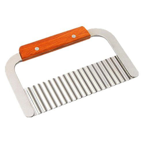 Wildlead Cortador de papas,Patata ondulada cortador de bordes de acero inoxidable mango de madera Pelador de verduras rebanadora de frutas herramienta de corte gadget accesorio de cocina