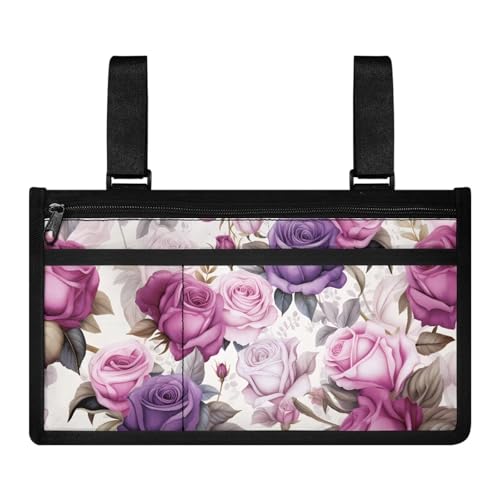LedBack Wheelchair Side Bag Vintage Flower Wheelchair Accessories Adults Seniors Large Capacity Walker Bag Hanging Bag Storage Organizer Handy Bag