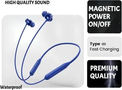 Image of Bluetooth Wireless Neckband Earphones, Silicone, Magnetic Closure, Multi-Device Support,T60 Bullet Bluetooth (Blue)